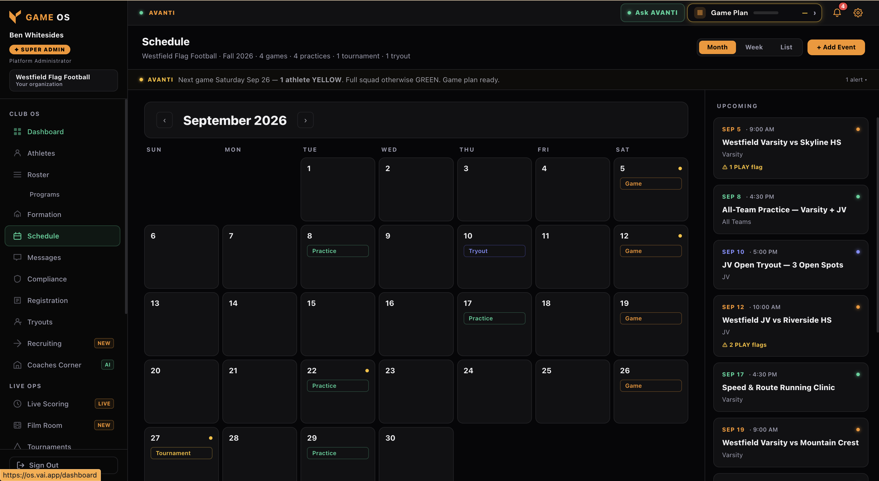 GAME OS schedule calendar
