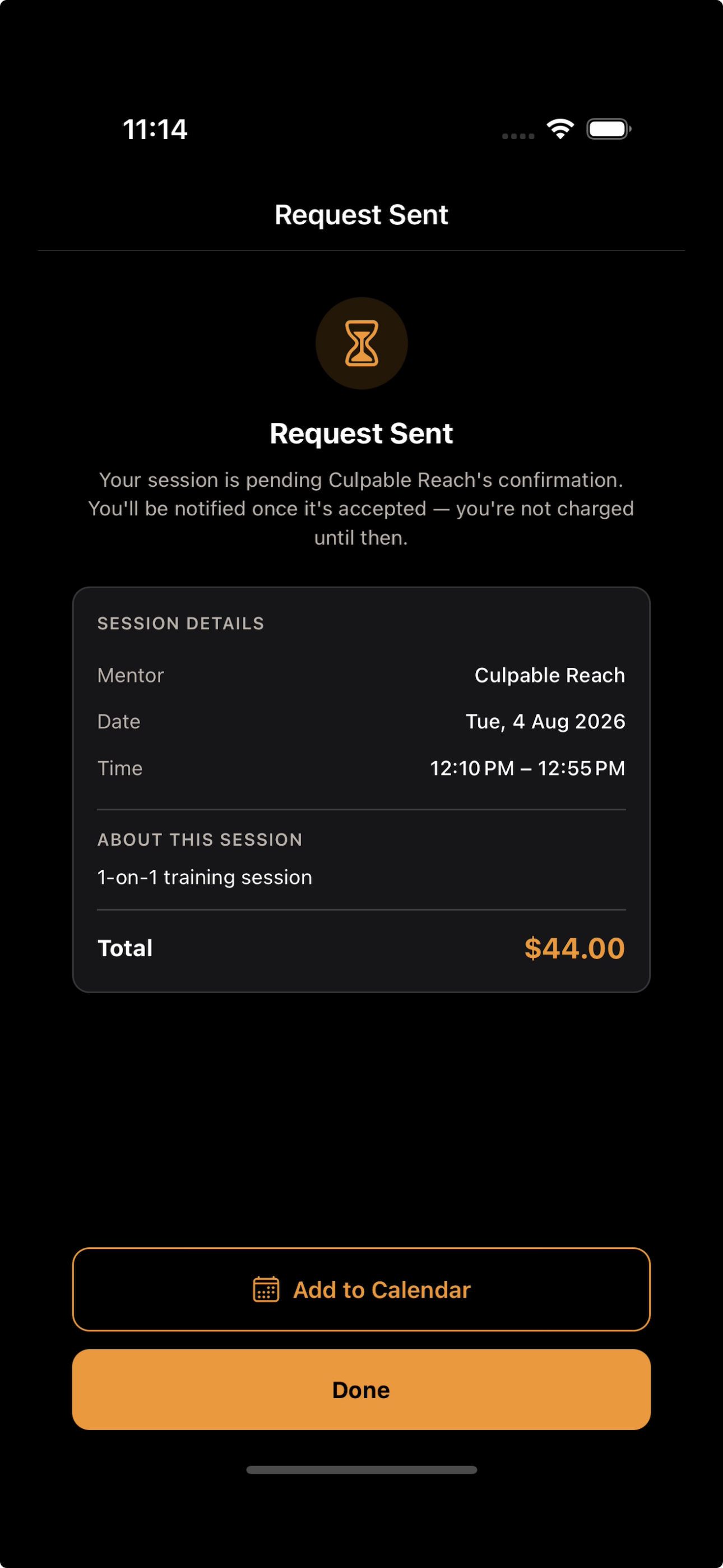 VAI booking request — payment held until accepted