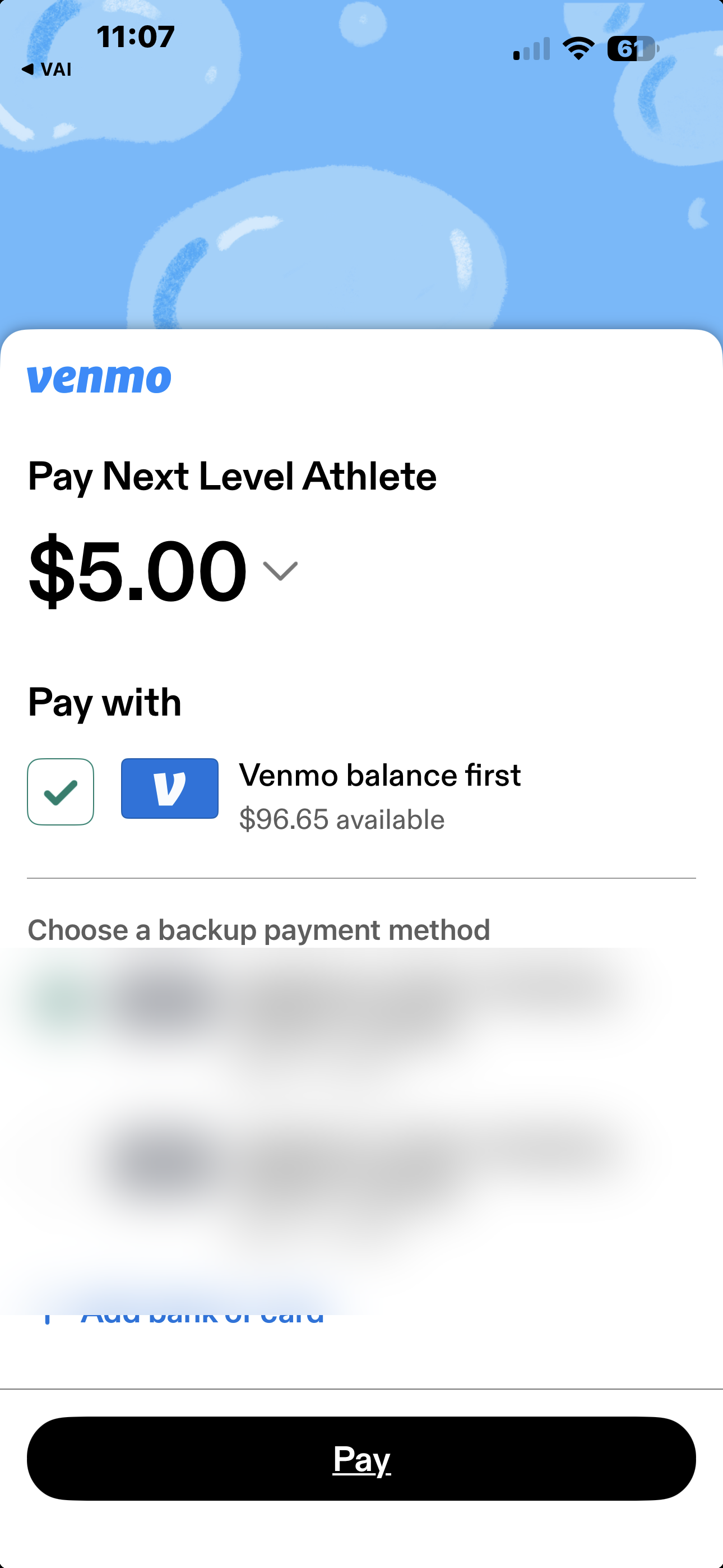 VAI in-app payment via Venmo